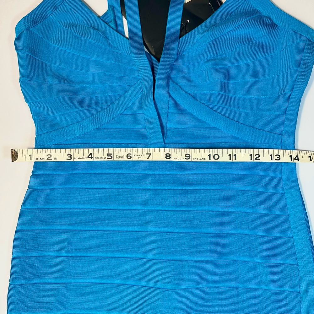 NWT Herve Leger LUCEE Bandage Dress Halter Cutouts Turquoise Max Azria M Bodycon - Picture 12 of 13